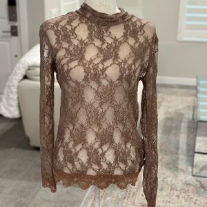 Lace, long sleeve tan blouse - size large